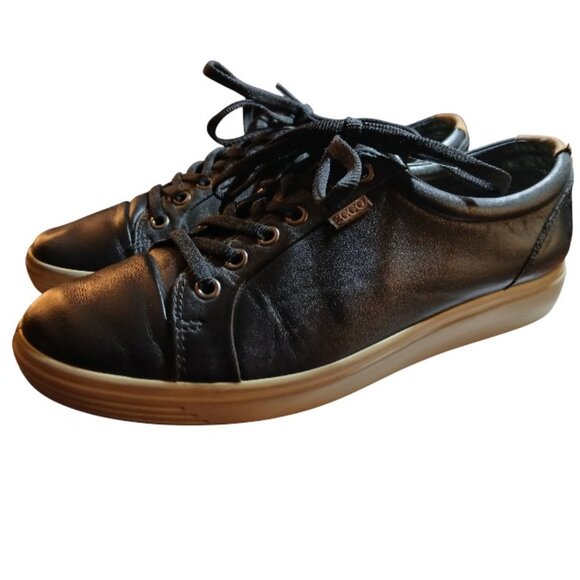 ECCO Soft Black Leather Sneakers Size EU39/US 8 EUC - Picture 7 of 16